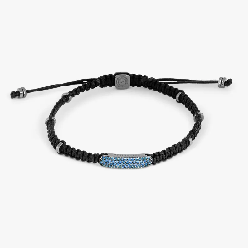 Baton Macrame Bracelet In Ruthrnium Plated Silver with Blue Sapphire sold by Tateossian