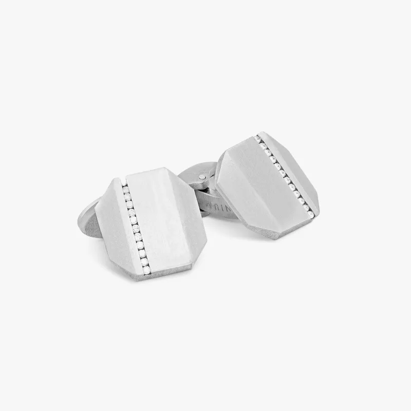 Titanium Octo Precious Cufflinks With White Diamonds sold by Tateossian