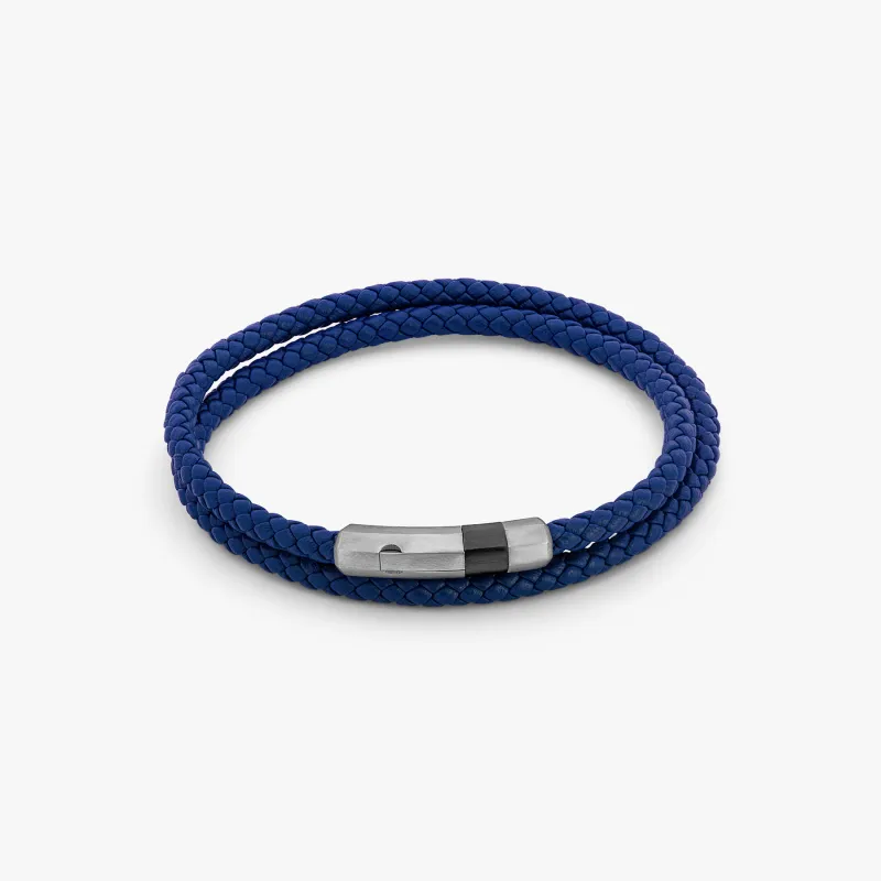 Octagon Click Pelle Double Wrap Leather Bracelet In Blue sold by Tateossian