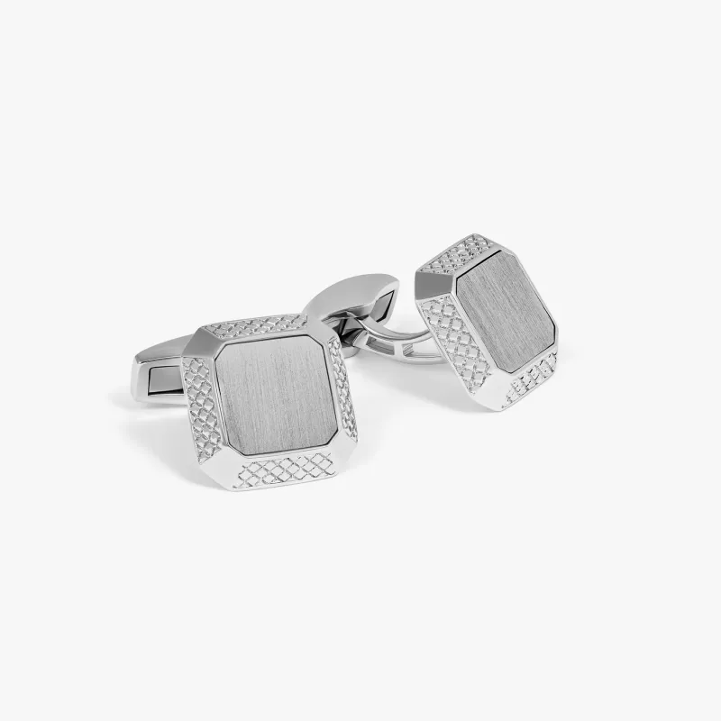 Signature Octo Cufflinks In Rhodium Plated Silver sold by Tateossian