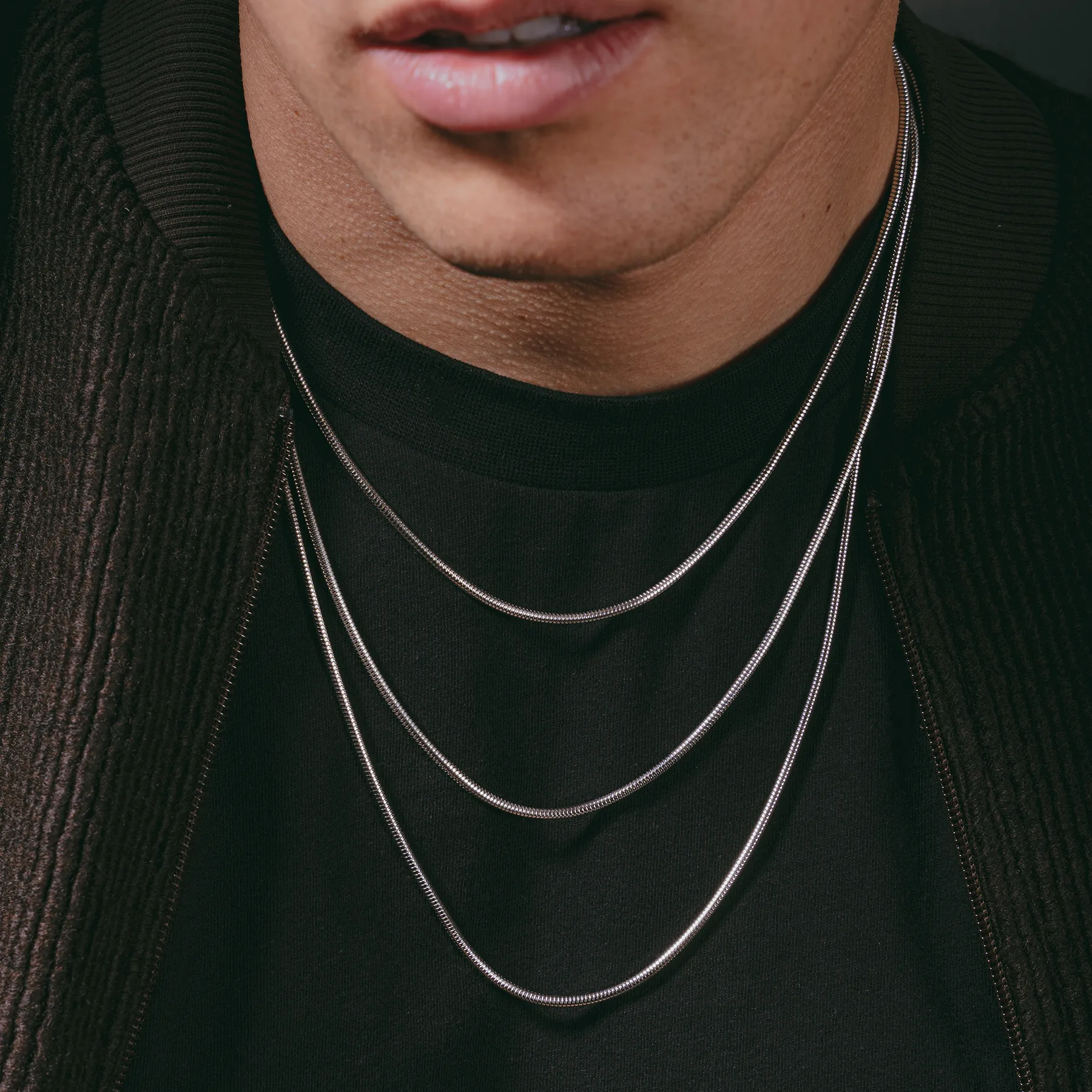 Serpente 2.4MM Snake Chain Necklace In Rhodium Plated Silver sold by Tateossian product image thumbnail 4