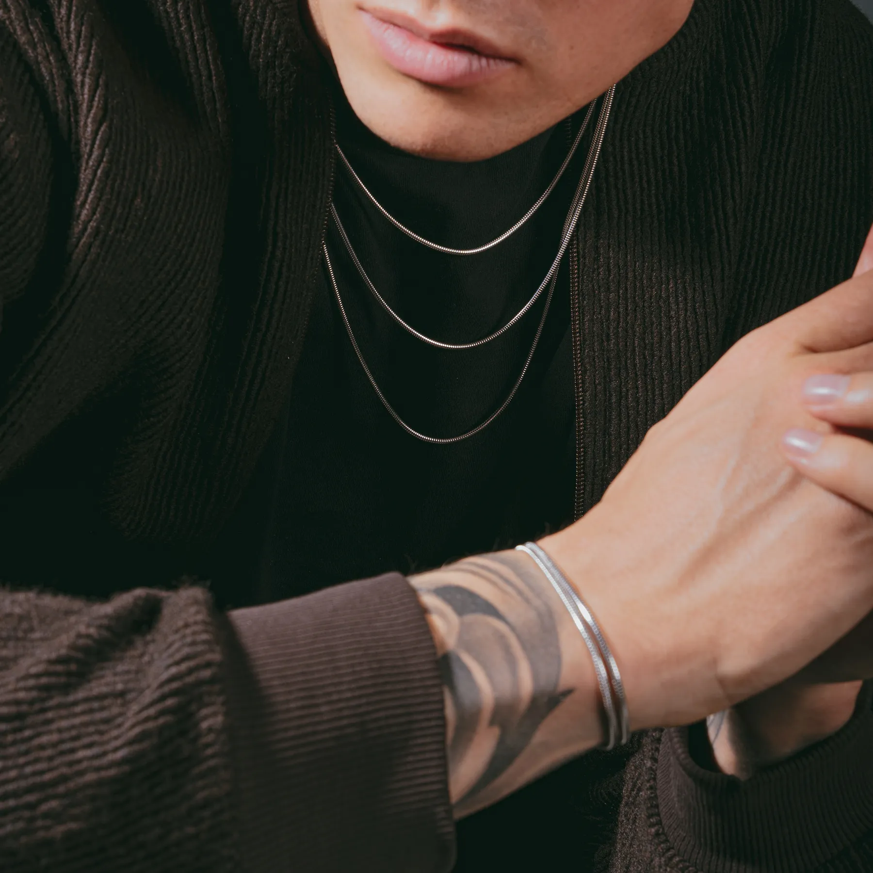 Serpente 2.4MM Snake Chain Necklace In Rhodium Plated Silver sold by Tateossian product image thumbnail 5