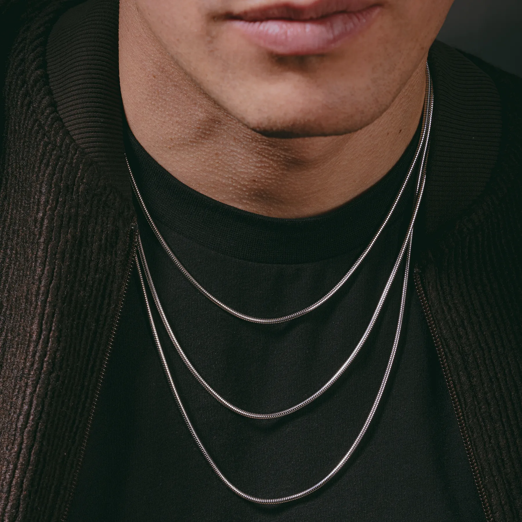 Serpente 2.4MM Snake Chain Necklace In Rhodium Plated Silver sold by Tateossian product image thumbnail 3