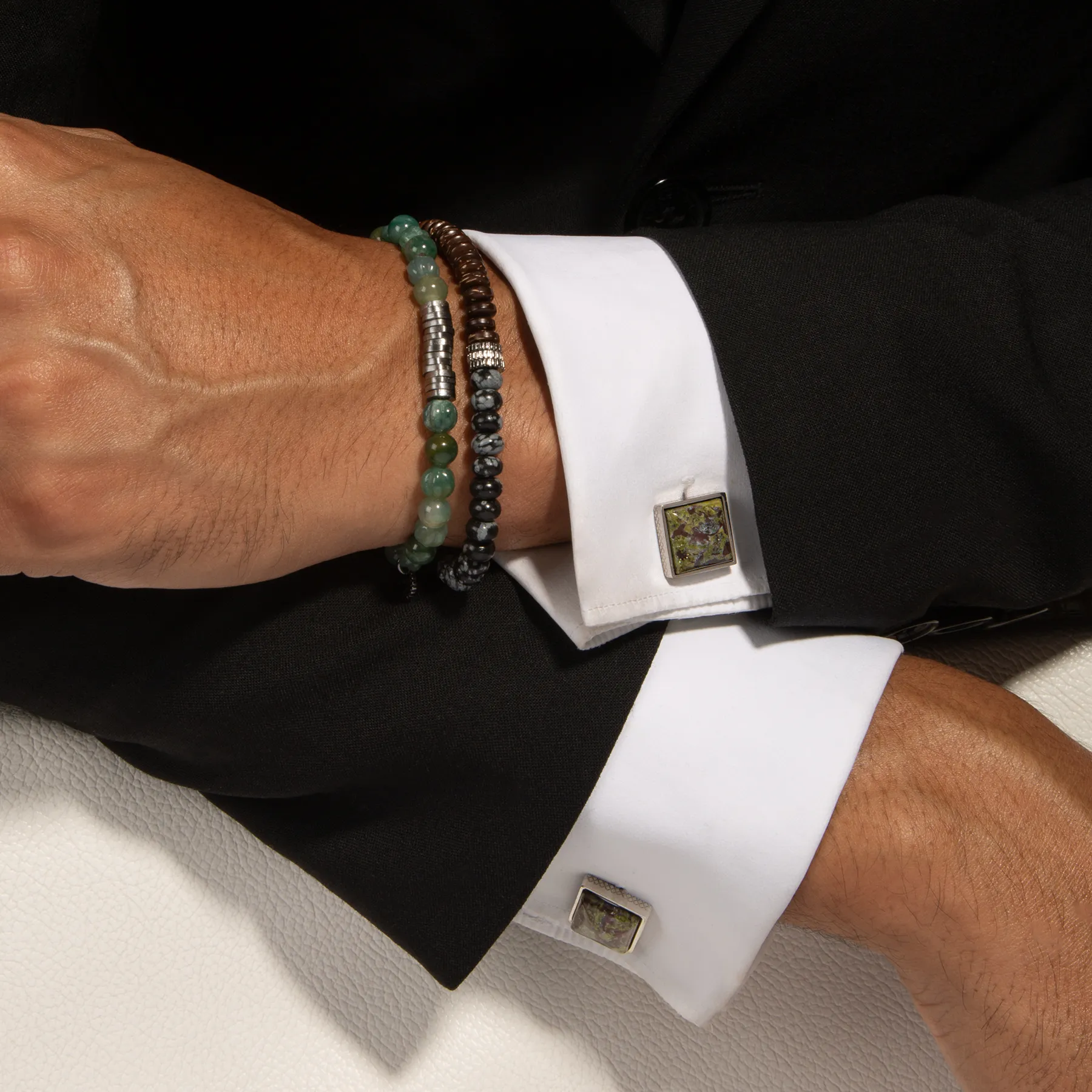 Titanium Classic Cufflinks with Green & Brown Forest Stone sold by Tateossian product image thumbnail 2