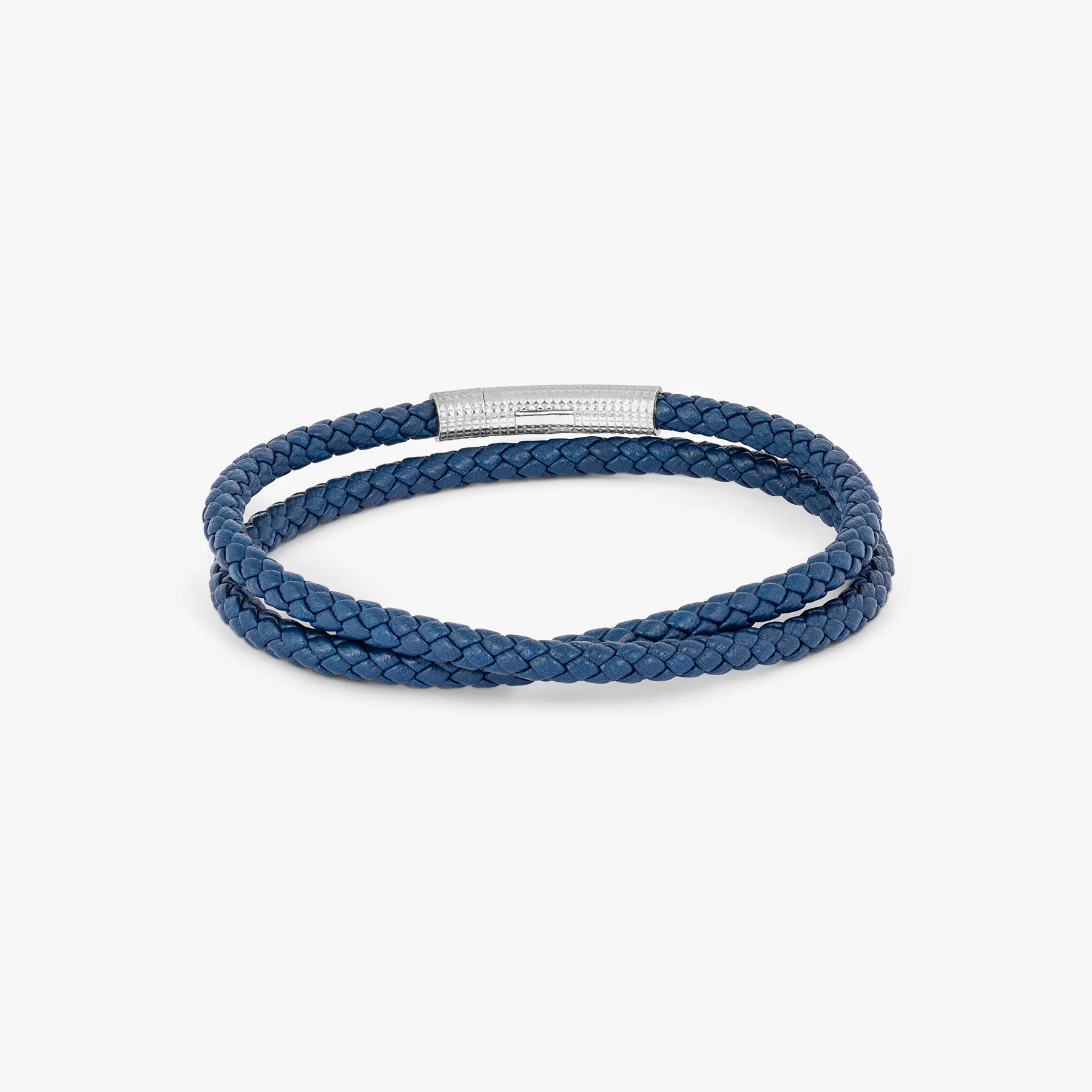Giza Click Pelle Double Wrap Blue Leather Bracelet in Rhodium Silver sold by Tateossian product image thumbnail 3