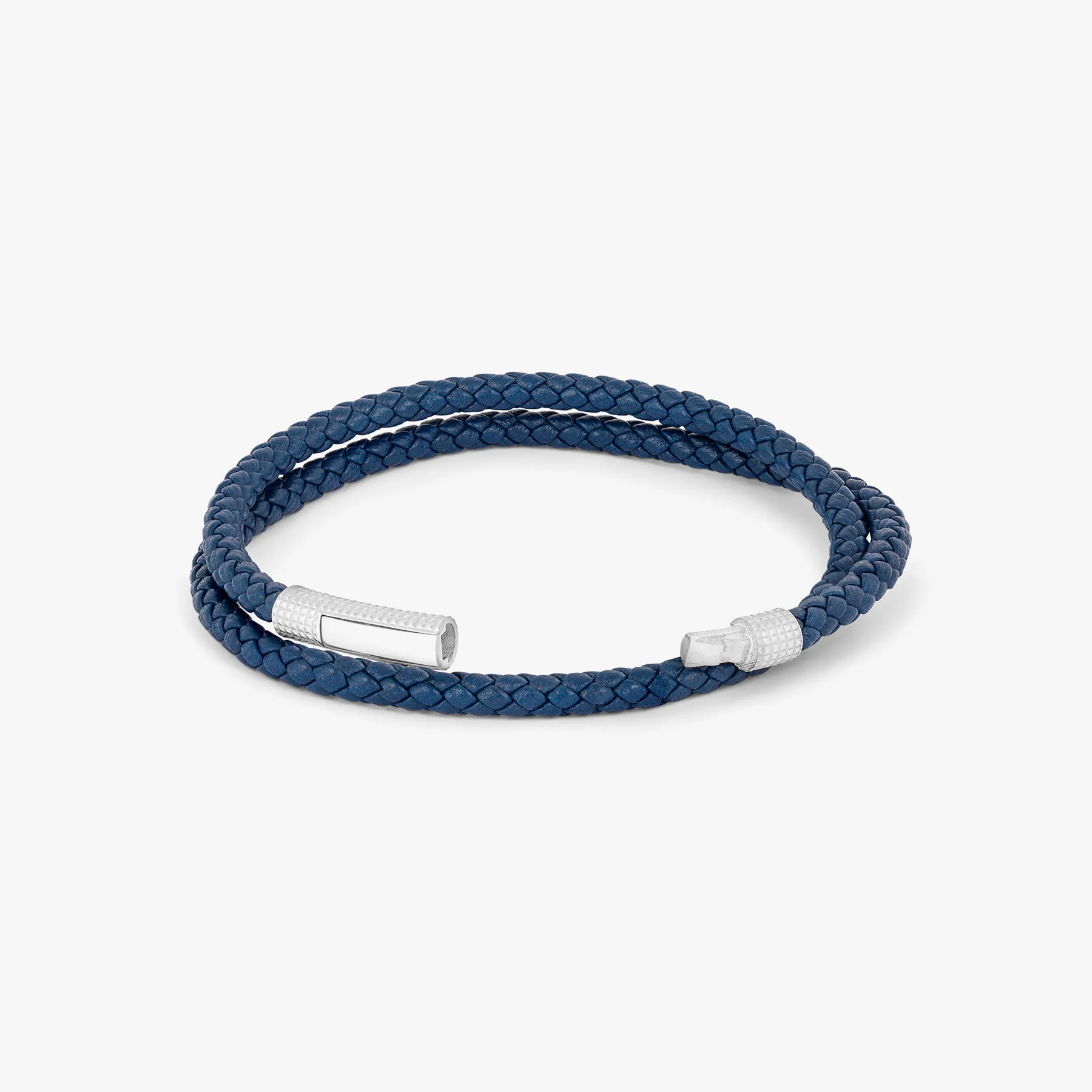 Giza Click Pelle Double Wrap Blue Leather Bracelet in Rhodium Silver sold by Tateossian product image thumbnail 4