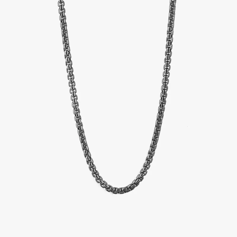 Classic Box Chain Necklace In Black Rhodium Silver 4MM - Eco-Friendly made by Tateossian