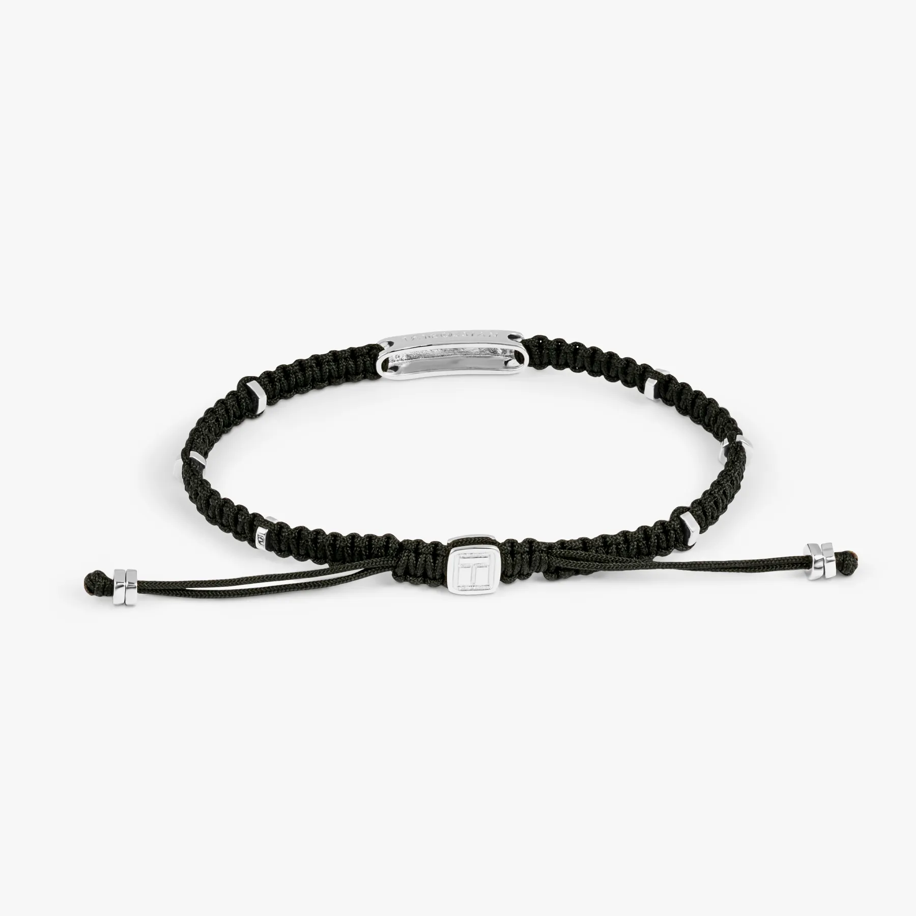 Black macrame bracelet with silver baton sold by Tateossian product image thumbnail 2