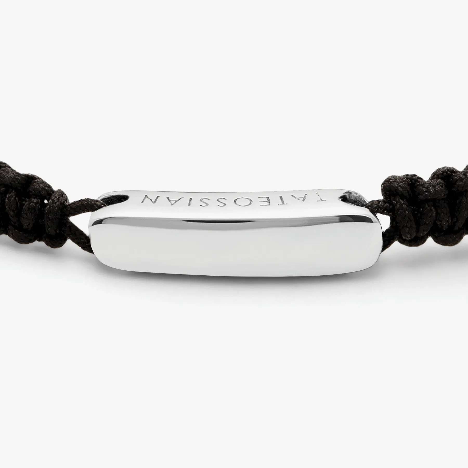 Black macrame bracelet with silver baton sold by Tateossian product image thumbnail 3