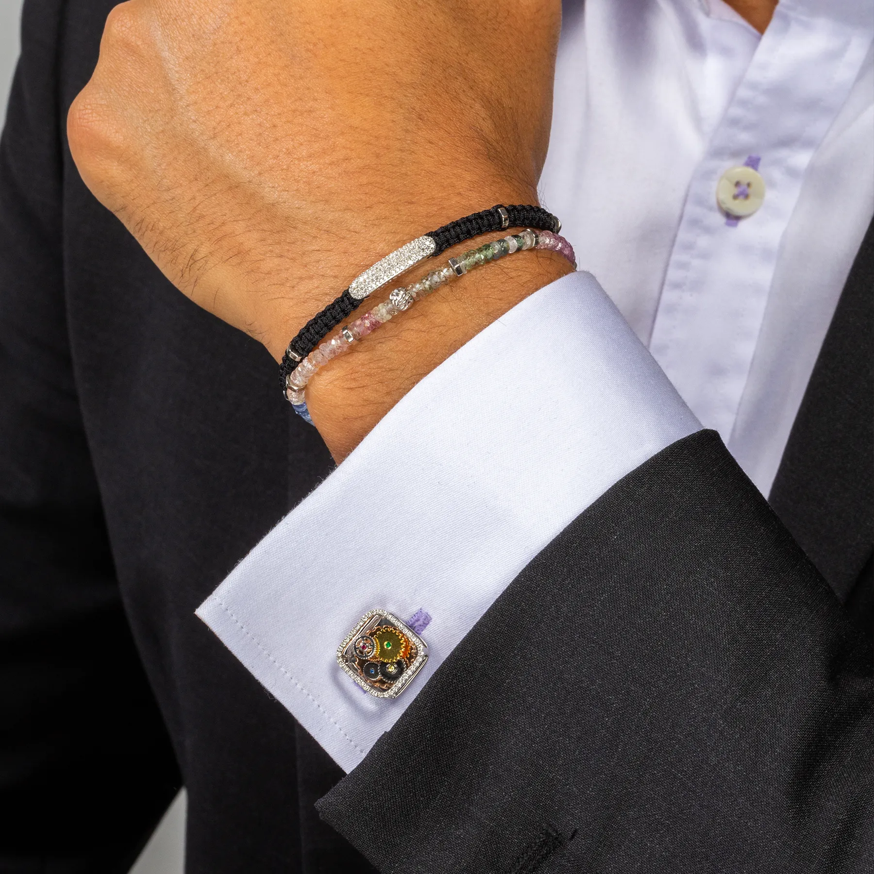 Diamond Gear Cufflinks In Rhodium Plated Silver sold by Tateossian product image thumbnail 3