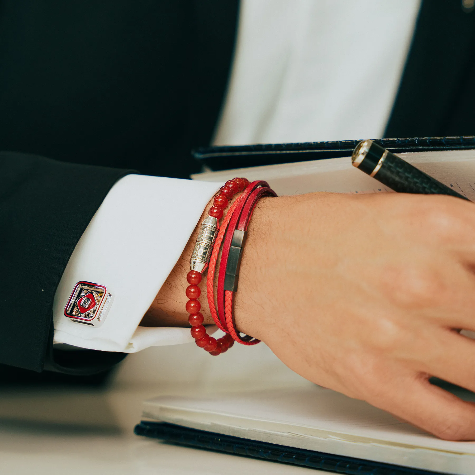 Quadrato Gear Cufflinks With Red Enamel In Palladium Plated sold by Tateossian product image thumbnail 2