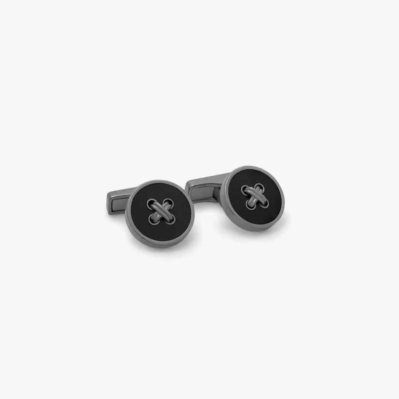 THOMPSON Tambor Button cufflinks with black enamel sold by Tateossian