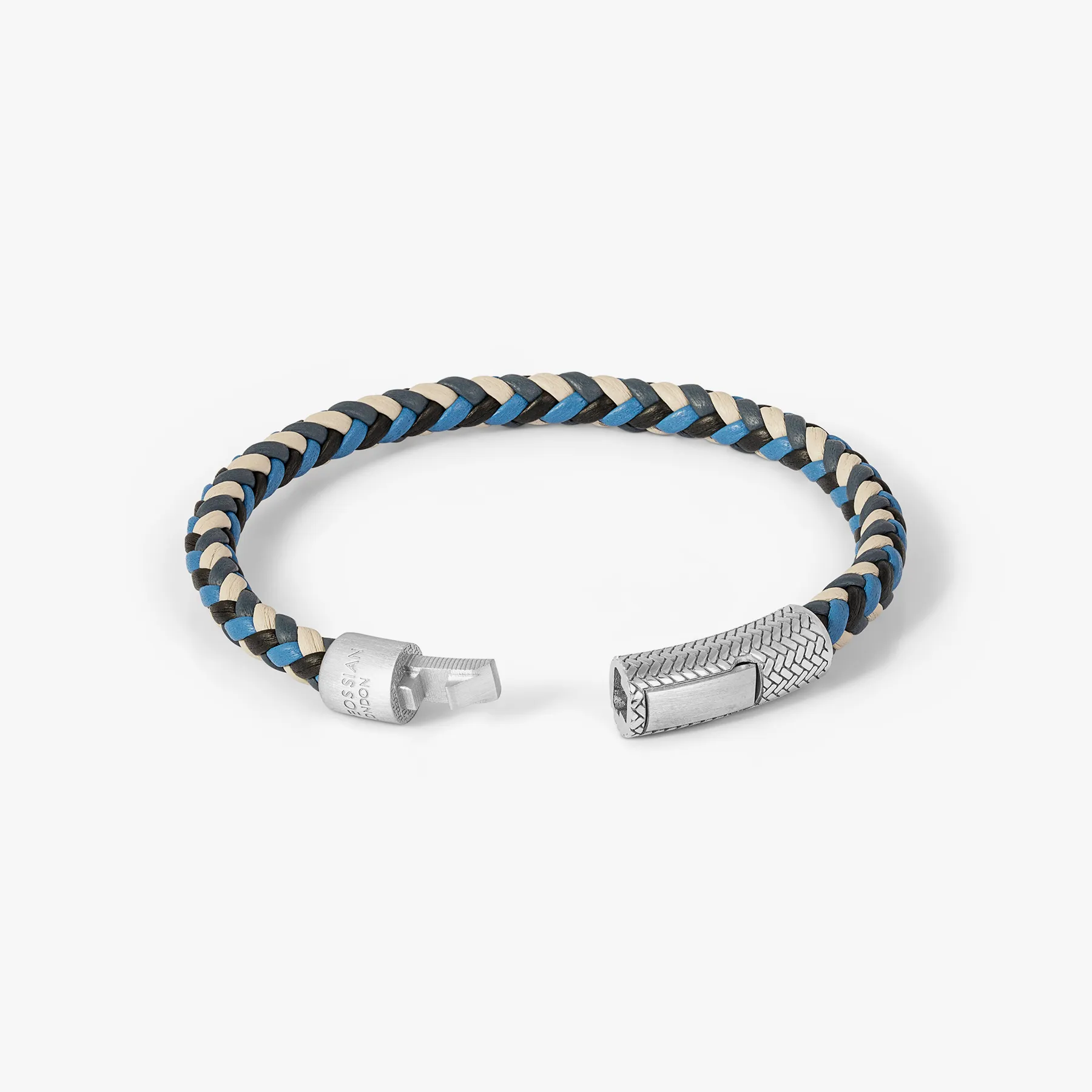 Herringbone Click Multi Pelle Bracelet In Rhodium Plated Sterling Silver With Blue Leather sold by Tateossian product image thumbnail 5