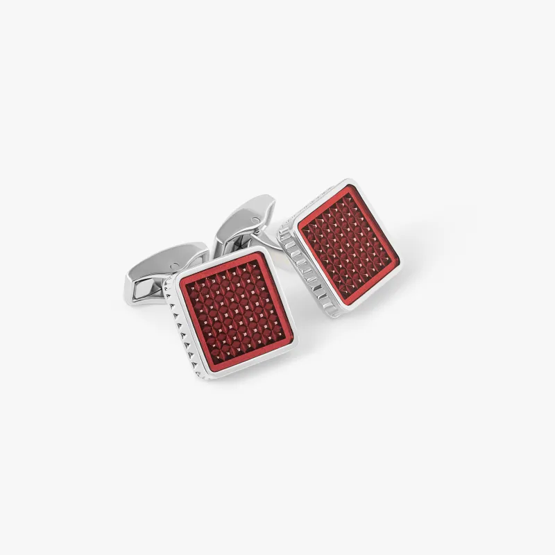 Diamond Giza Ice Cufflinks in Palladium & Red Enamel sold by Tateossian