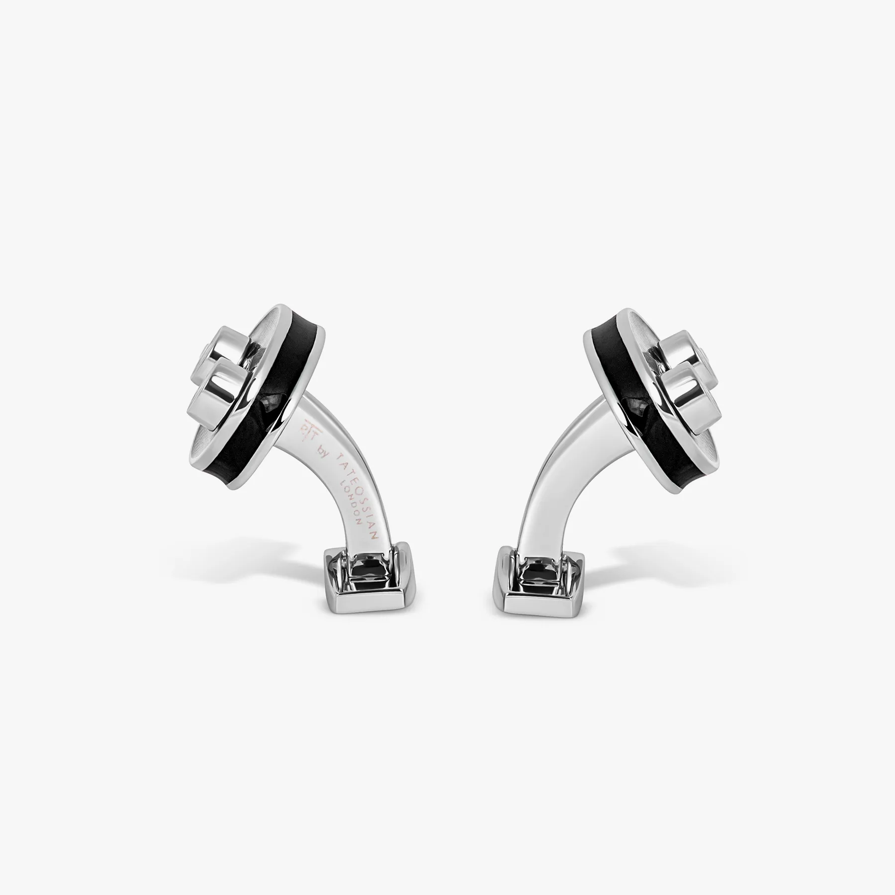 Sports Ice Racing Car Cufflinks in Palladium Plated with Black Enamel sold by Tateossian product image thumbnail 4