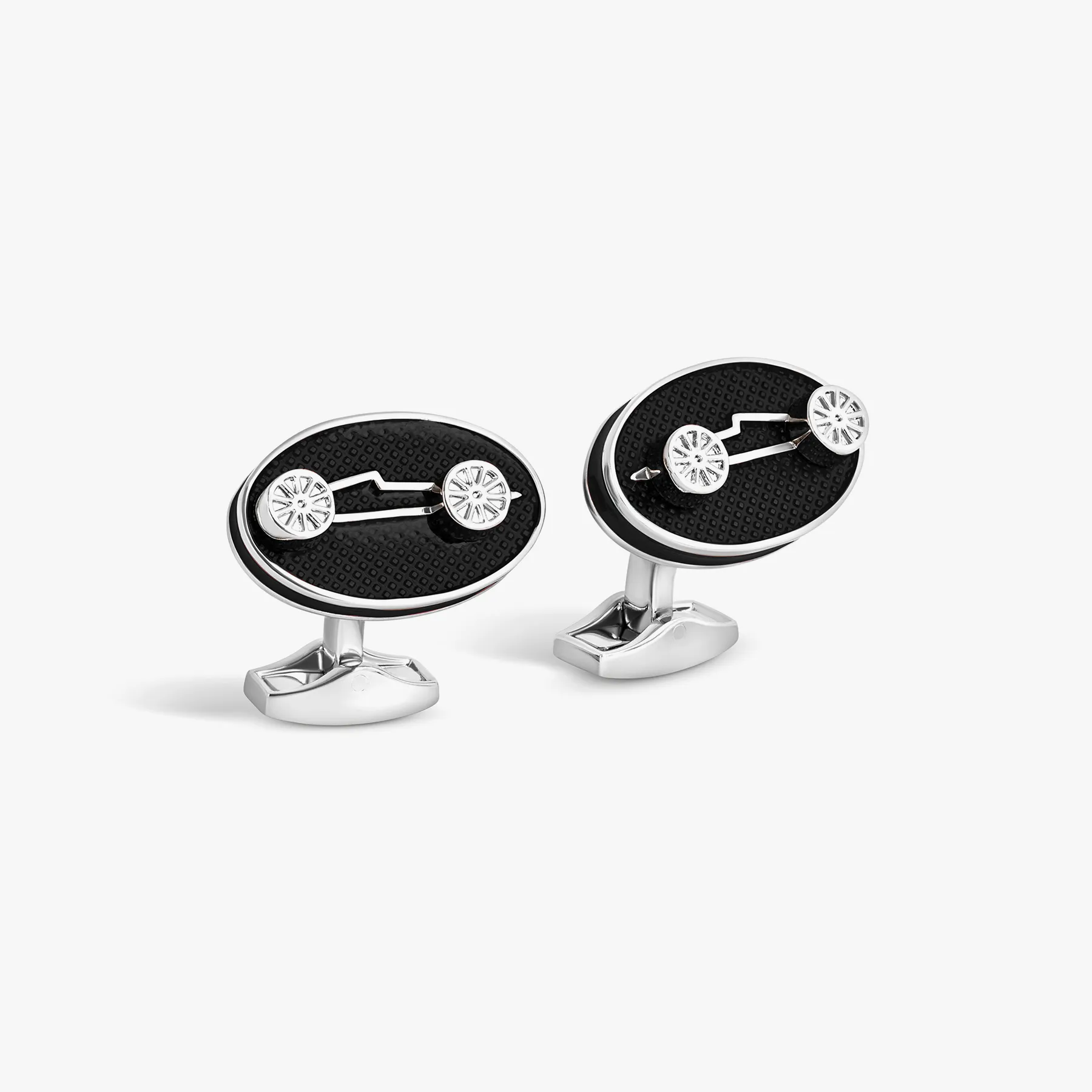 Sports Ice Racing Car Cufflinks in Palladium Plated with Black Enamel sold by Tateossian