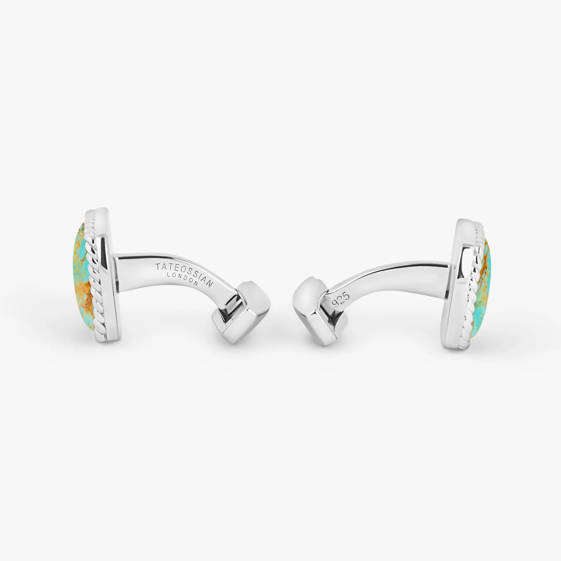 Cable Jasper Cufflinks in Rhodium Plated Silver with Amaroo Turquoise sold by Tateossian product image thumbnail 4