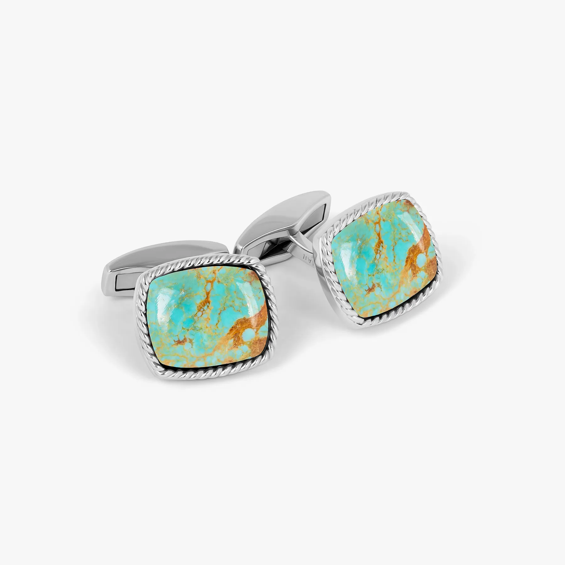 Cable Jasper Cufflinks in Rhodium Plated Silver with Amaroo Turquoise sold by Tateossian
