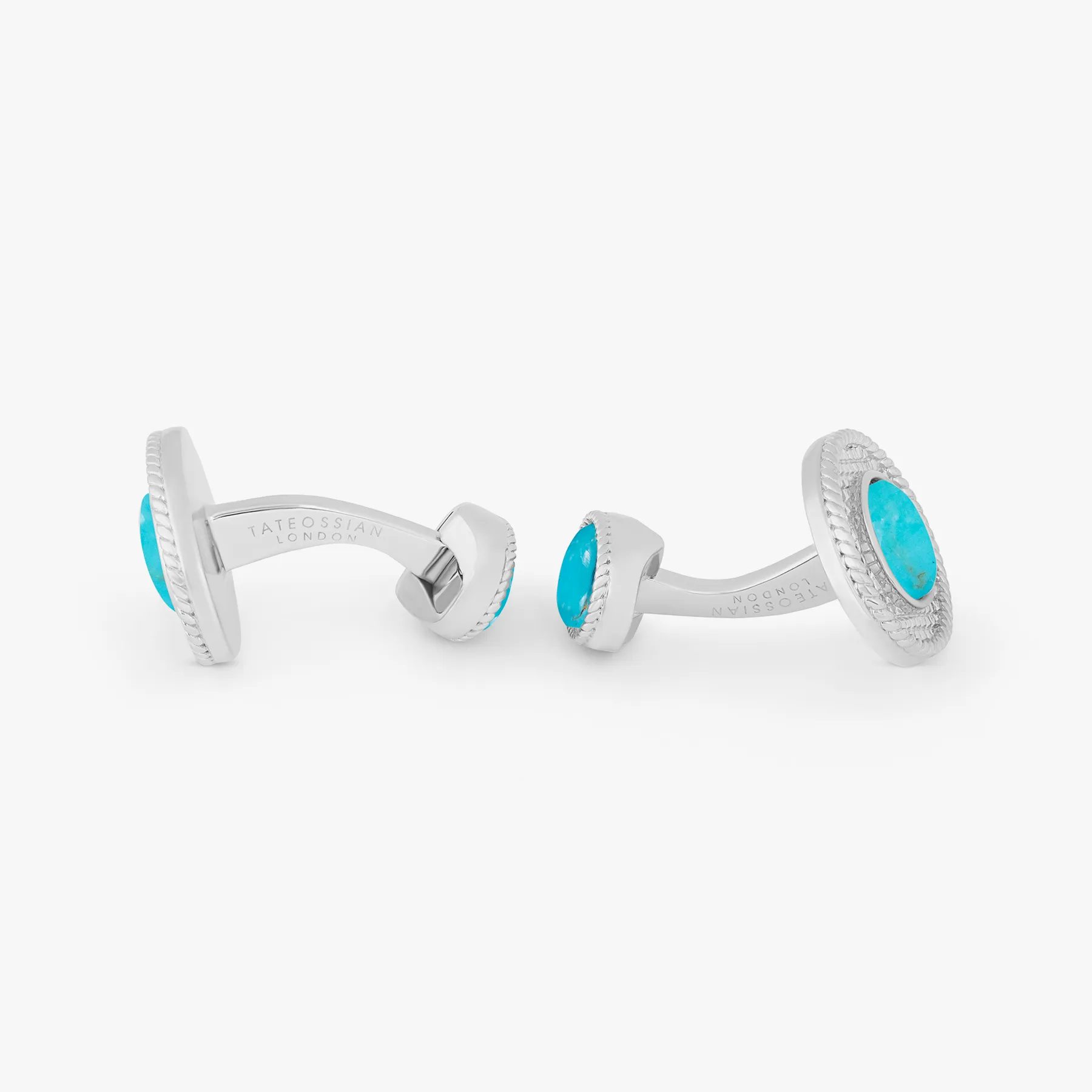 Cable Oval Cufflinks in Rhodium Plated Silver and Turquoise sold by Tateossian product image thumbnail 5