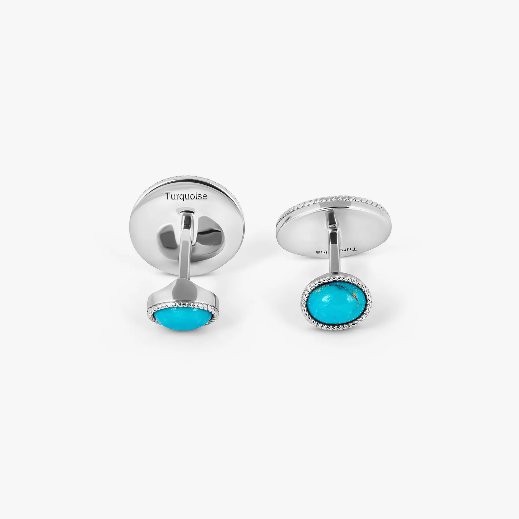 Cable Oval Cufflinks in Rhodium Plated Silver and Turquoise sold by Tateossian product image thumbnail 4