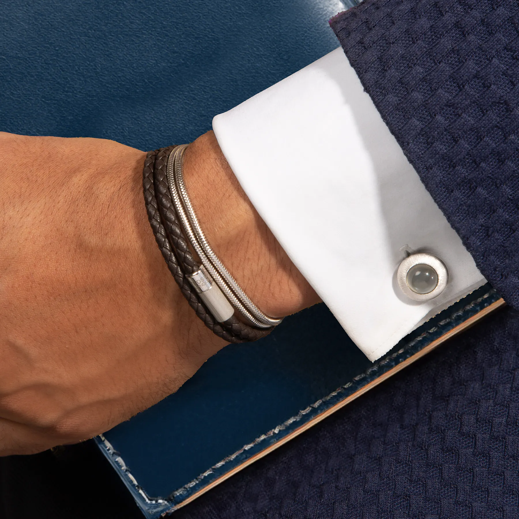 Graffiato Moonstone Cufflinks in Rhodium Plated Silver sold by Tateossian product image thumbnail 2