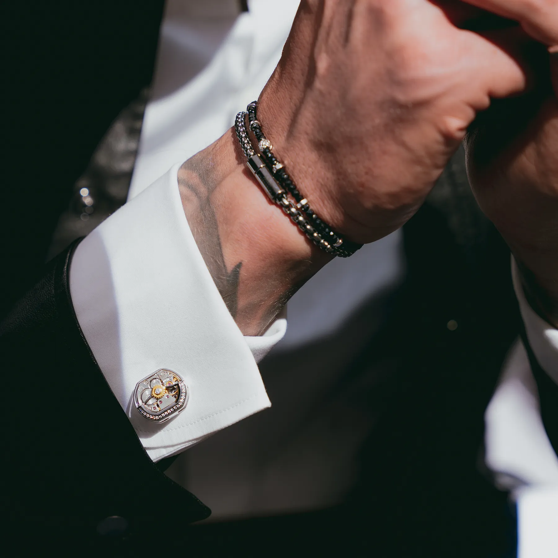 Diamond Tonneau Skeleton Cufflinks In Rhodium Silver (Limited Edition) sold by Tateossian product image thumbnail 3