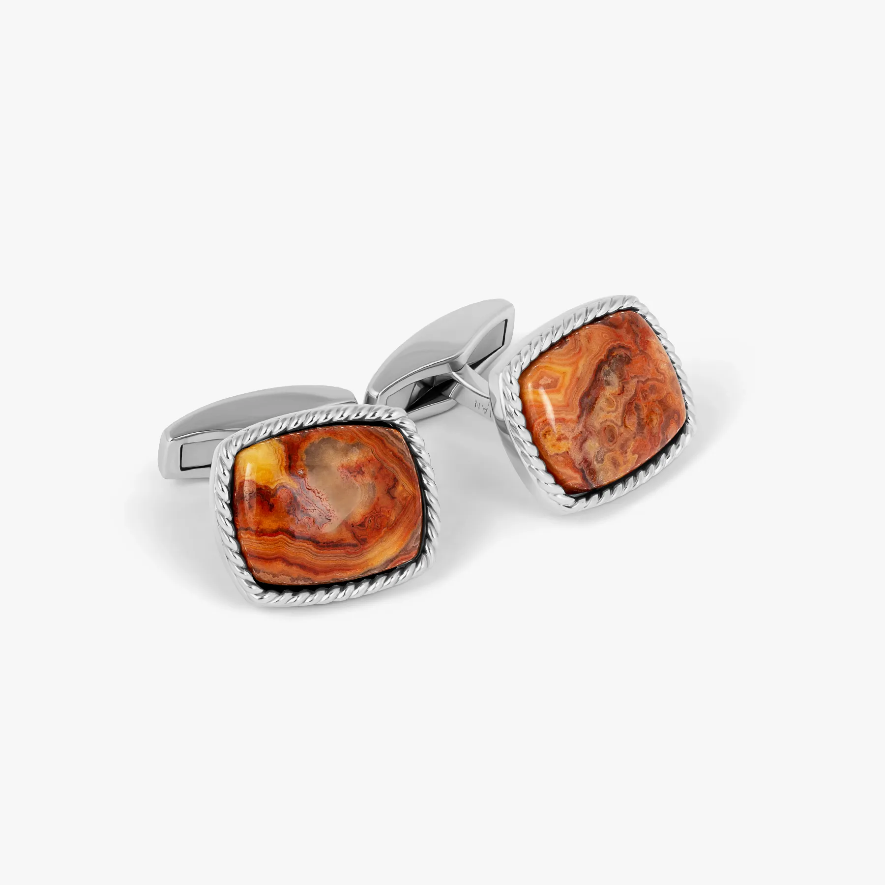Cable Jasper Cufflinks In Rhodium Plated Silver with Red Jasper (Limited Edition) sold by Tateossian