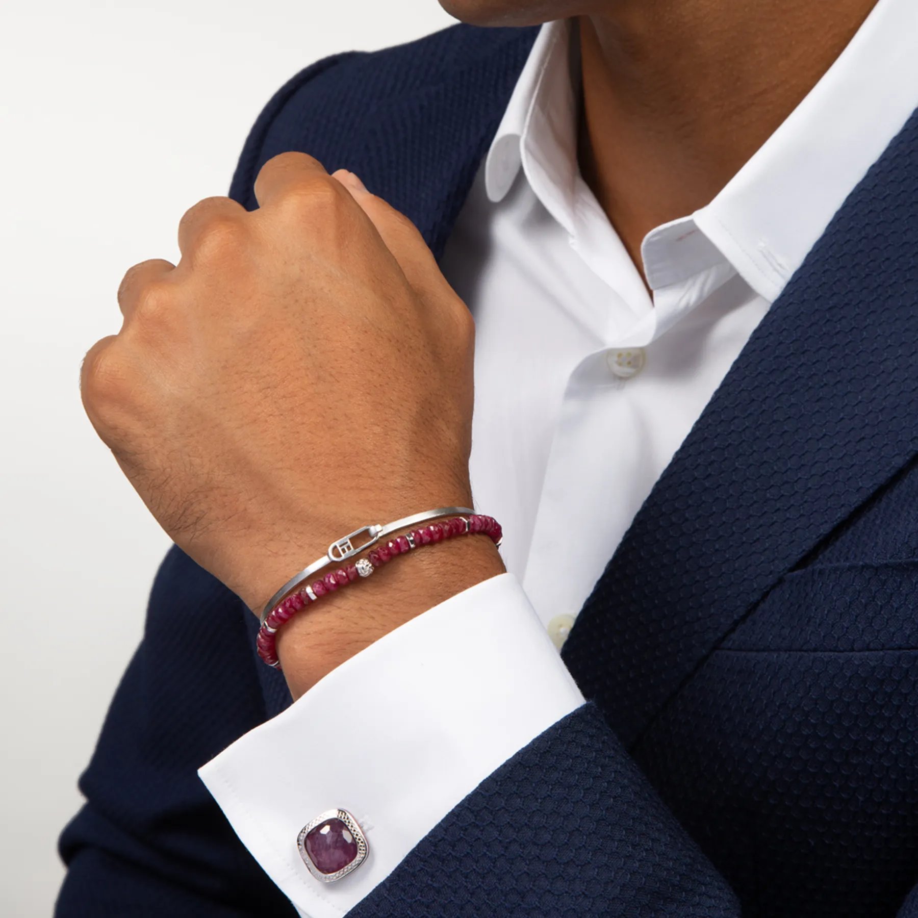 Doppione Cushion Cufflinks With Ruby In Rhodium Silver sold by Tateossian product image thumbnail 5