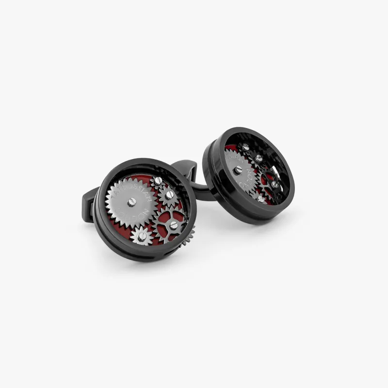 Red IP Plated Carousel Gear Nuovo Cufflinks sold by Tateossian