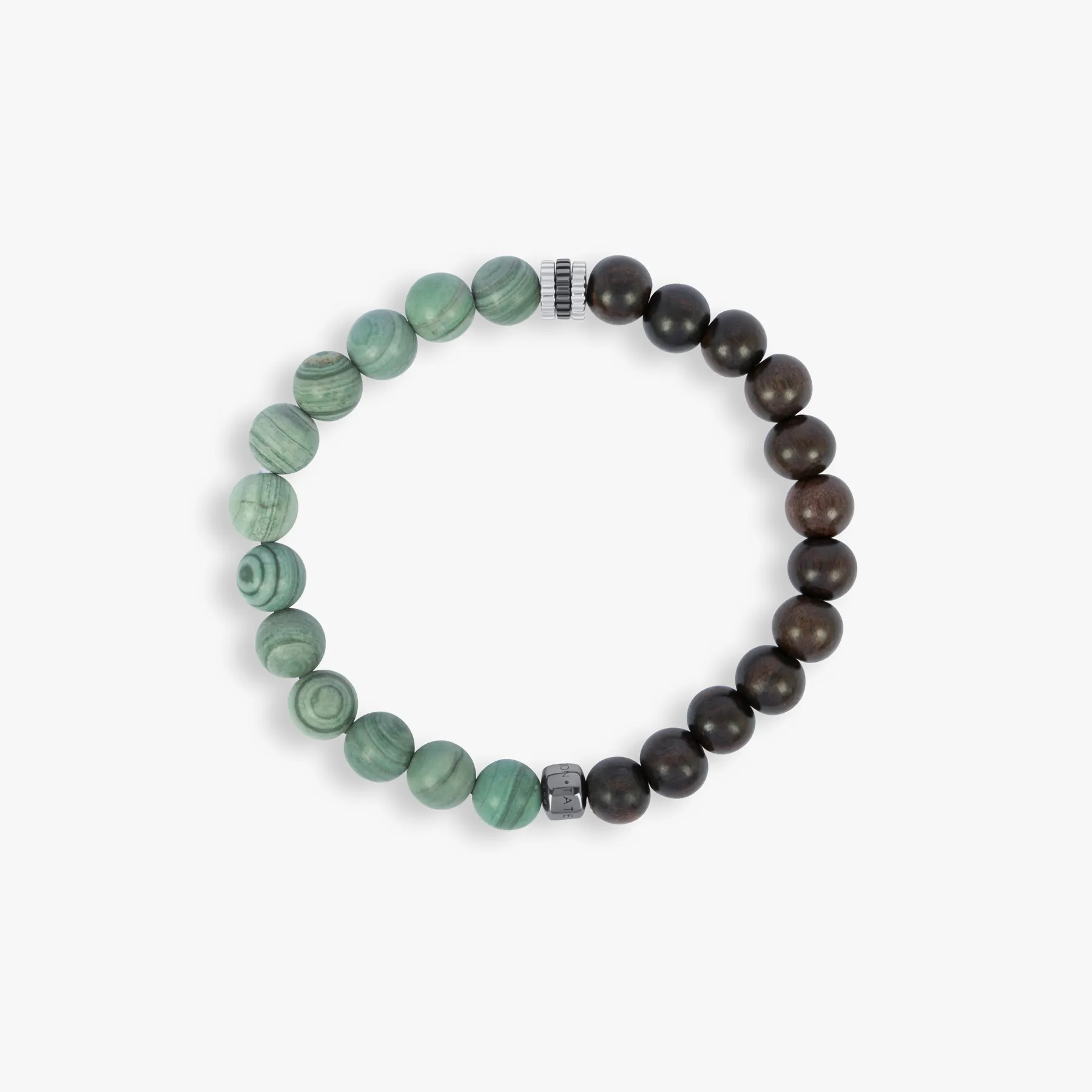Gear Trio Beaded Bracelet In Rhodium Plated Silver With Ebony Wood and Green Jasper sold by Tateossian product image thumbnail 4