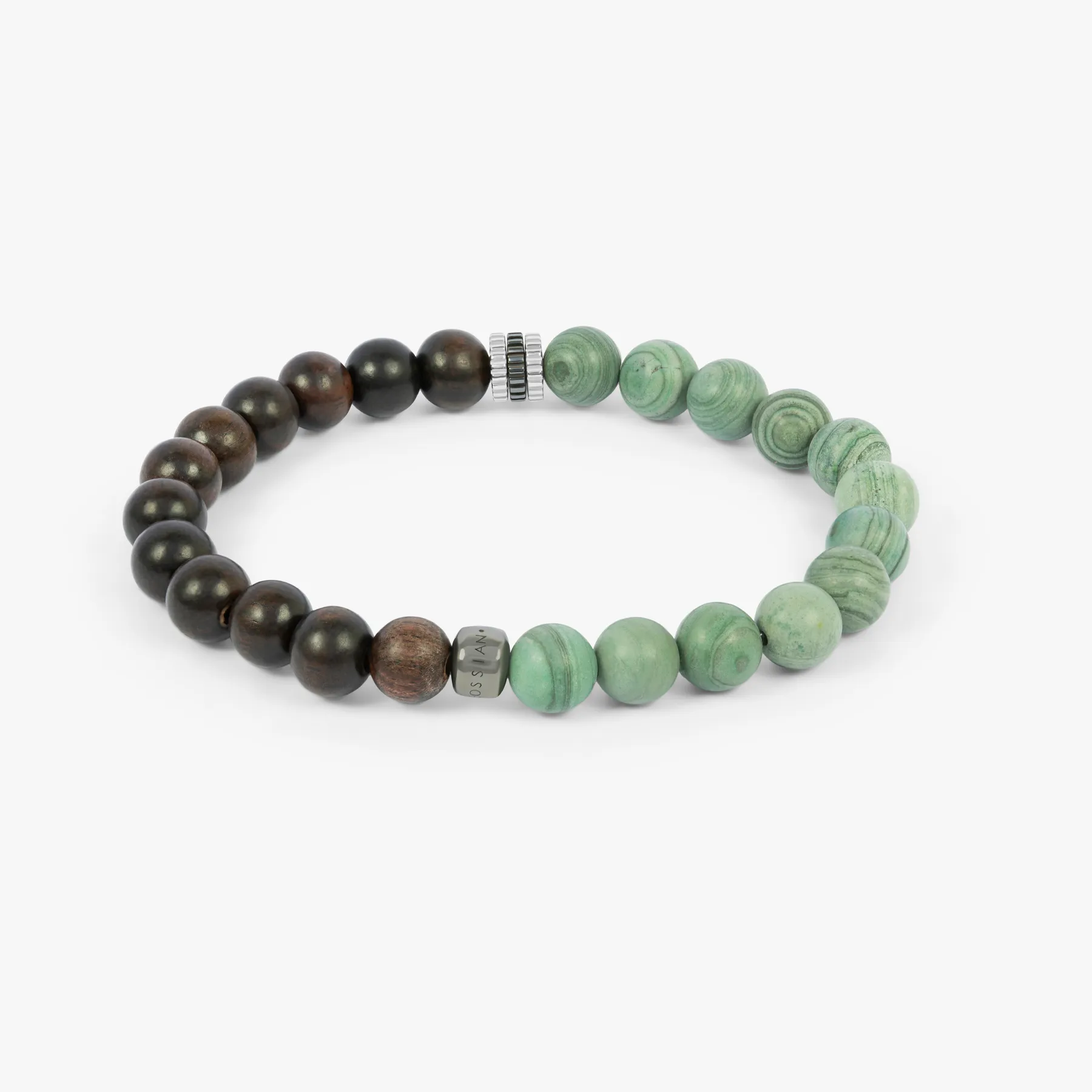 Gear Trio Beaded Bracelet In Rhodium Plated Silver With Ebony Wood and Green Jasper sold by Tateossian product image thumbnail 5