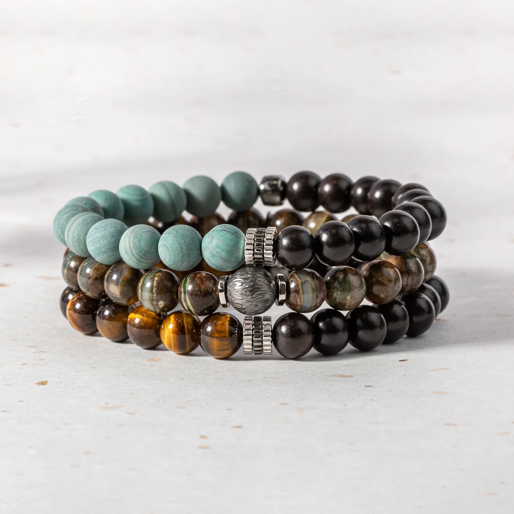 Gear Trio Beaded Bracelet In Rhodium Plated Silver With Ebony Wood and Green Jasper sold by Tateossian product image thumbnail 3