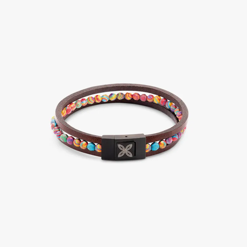 THOMPSON Combinar bracelet in brown leather sold by Tateossian