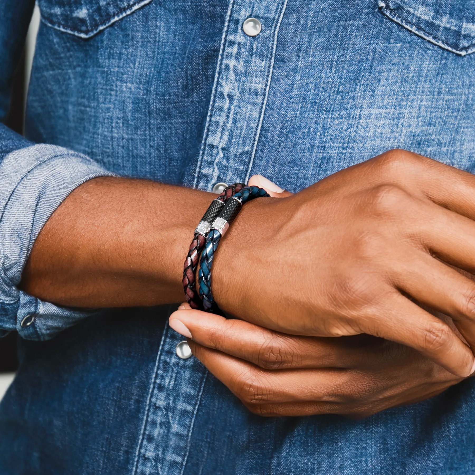 Carbon Pop bracelet with brown leather and black carbon fibre sold by Tateossian product image thumbnail 3