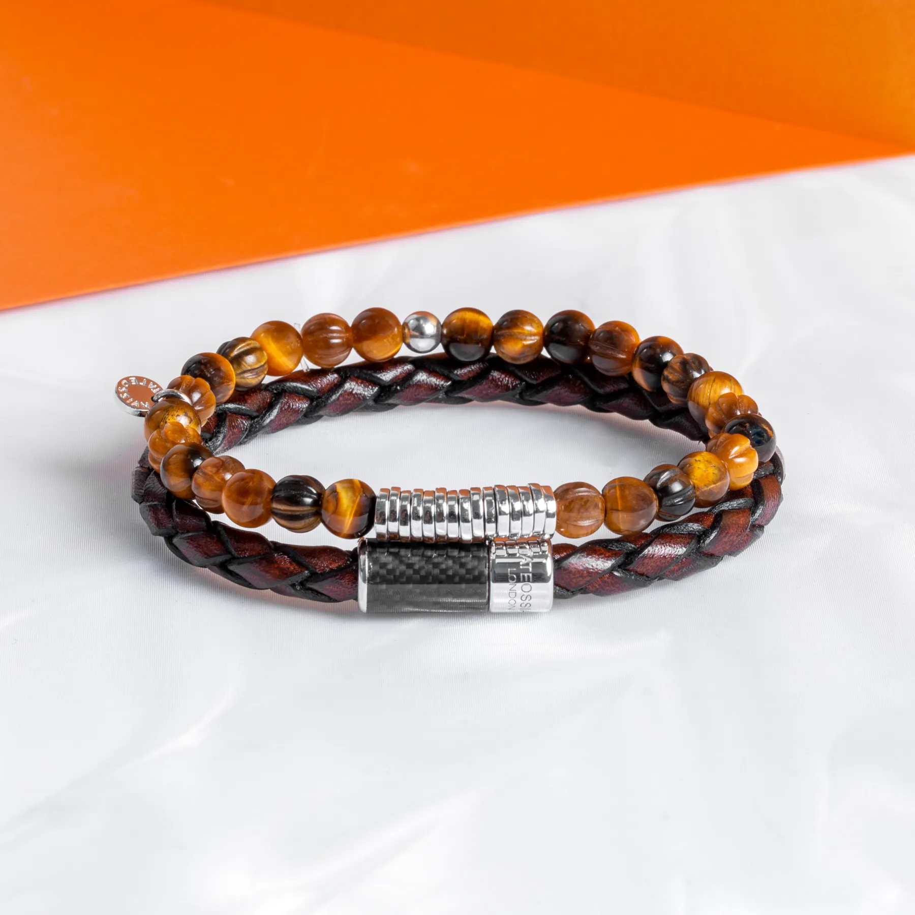 Carbon Pop bracelet with brown leather and black carbon fibre sold by Tateossian product image thumbnail 4