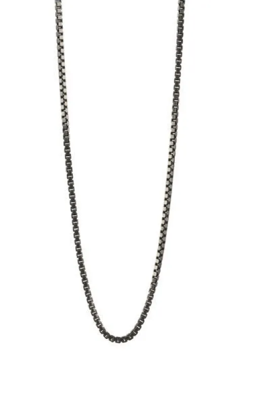 Silver Black Rhodium Sterling Silver Classic Box Chain Necklace sold by Tateossian