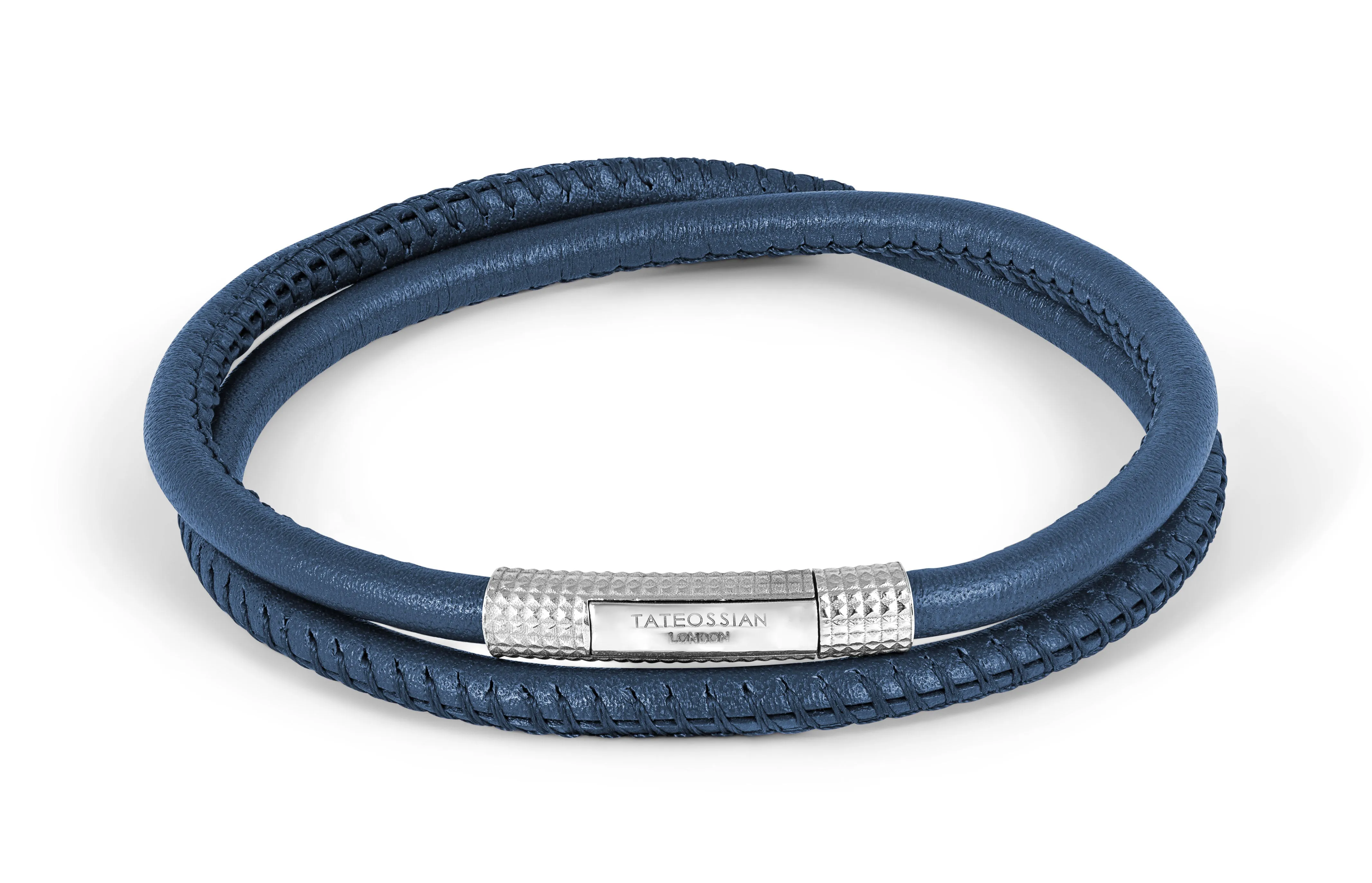 Octagon Click Pelle Bracelet In Rhodium Plated Sterling Silver With Navy Leather sold by Tateossian product image thumbnail 2