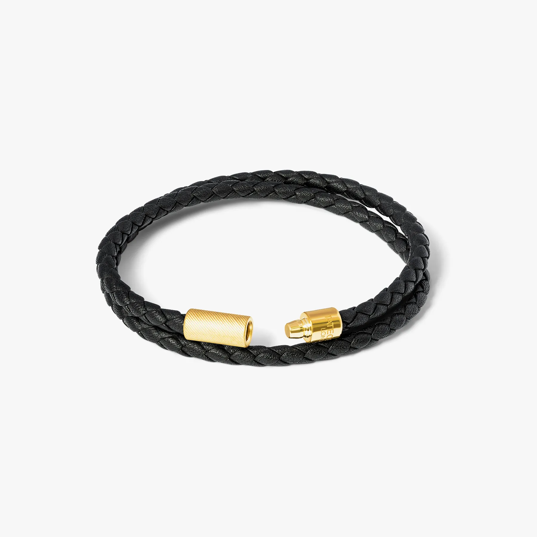 Pop Rigato Double Wrap Leather Bracelet In Black With 18K Yellow Gold Plated sold by Tateossian product image thumbnail 3