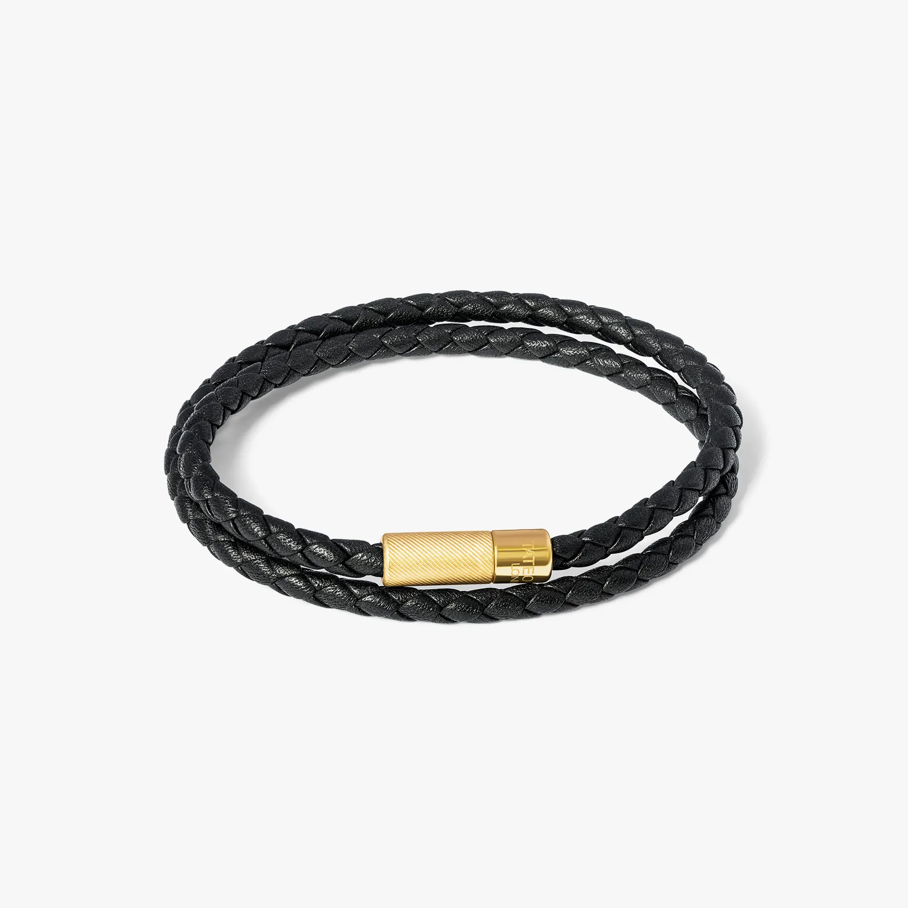 Pop Rigato Double Wrap Leather Bracelet In Black With 18K Yellow Gold Plated sold by Tateossian