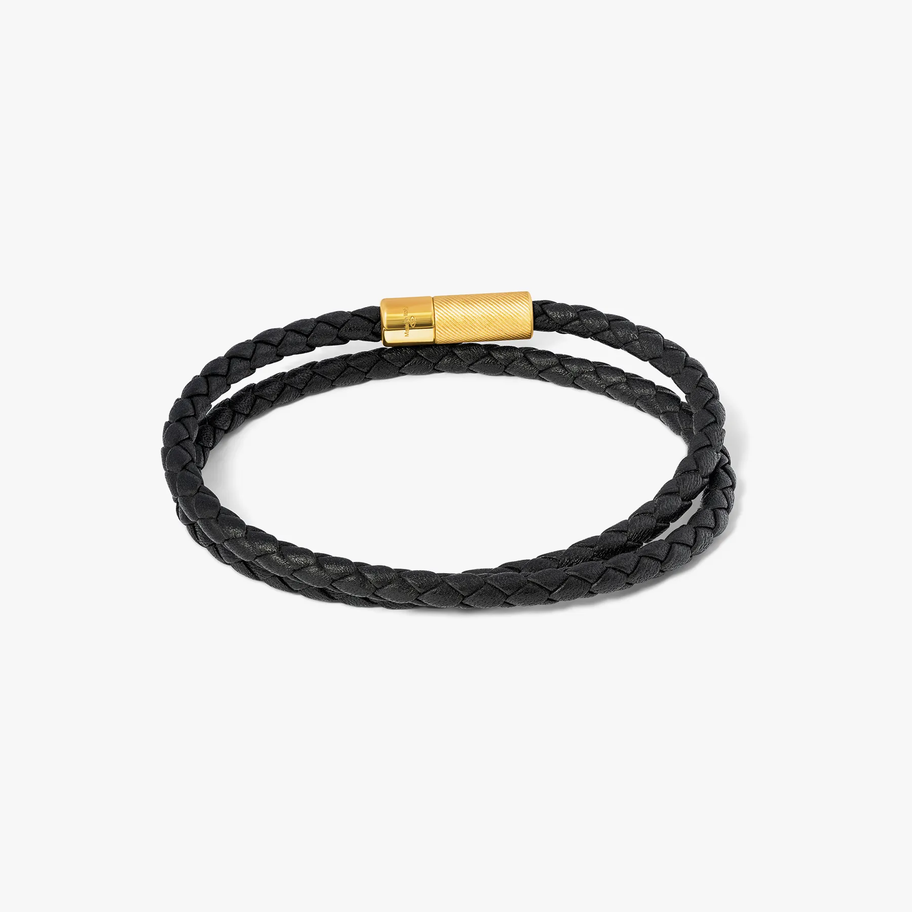 Pop Rigato Double Wrap Leather Bracelet In Black With 18K Yellow Gold Plated sold by Tateossian product image thumbnail 2