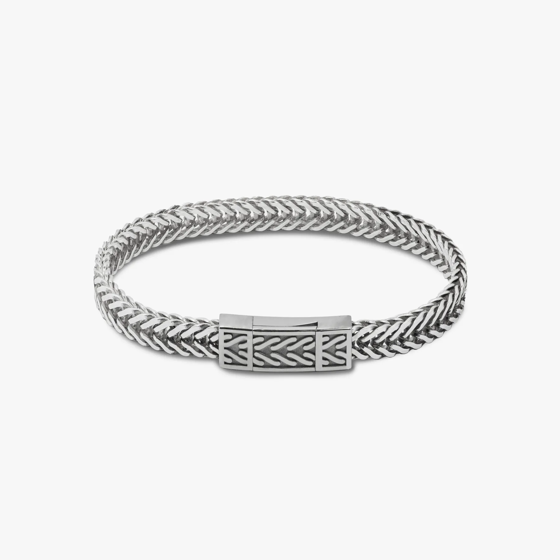 Herringbone Click Coda Di Volpe Bracelet In Oxidised Silver sold by Tateossian
