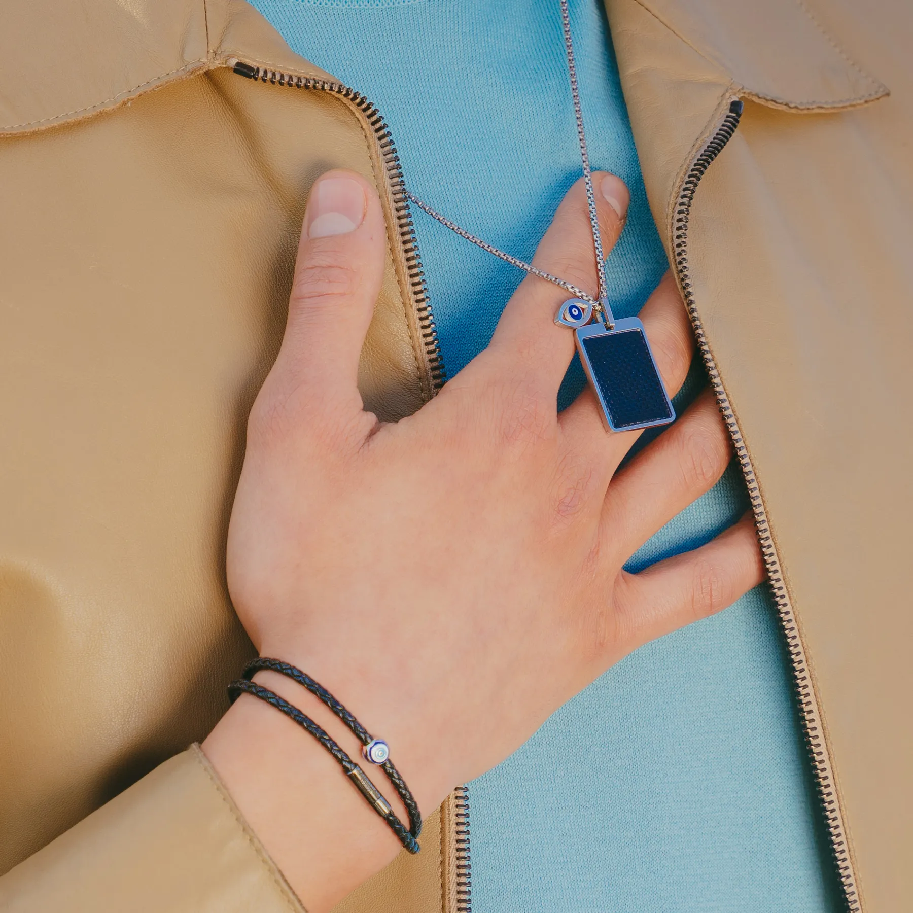 Mini Pop Corn Pelle Bracelet in Black Eco-Friendly Leather With Ruthenium Plated Silver sold by Tateossian product image thumbnail 5