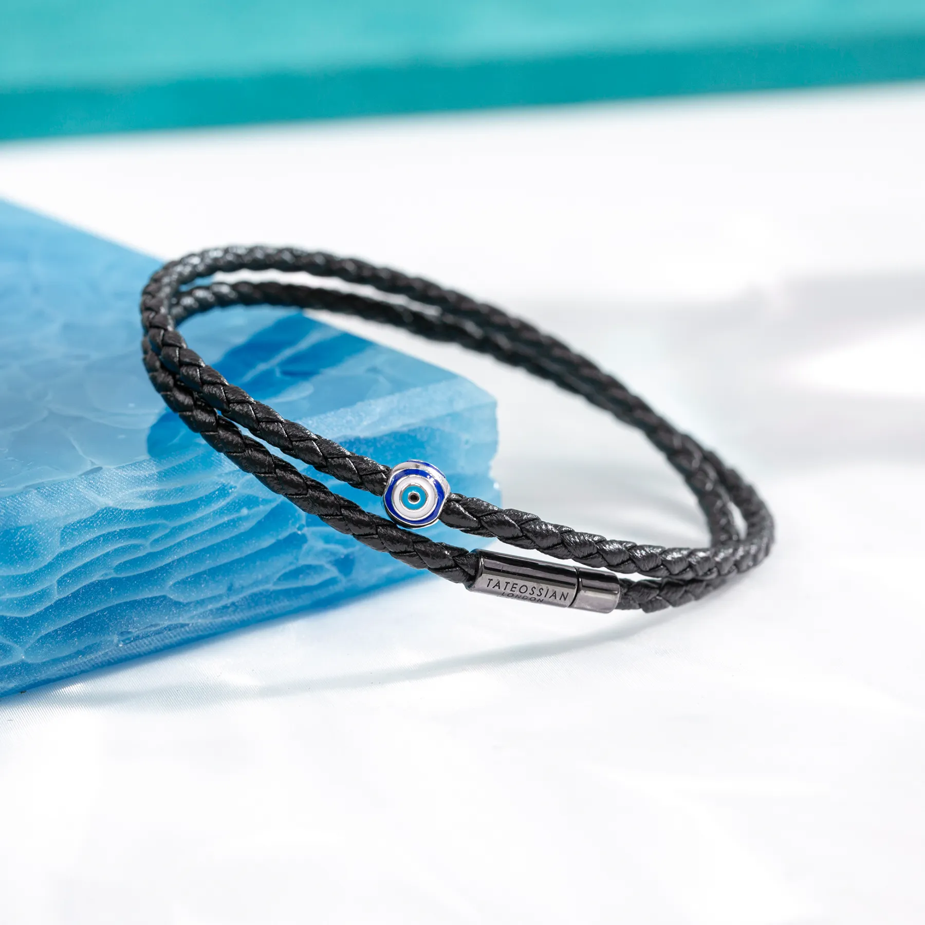 Mini Pop Corn Pelle Bracelet in Black Eco-Friendly Leather With Ruthenium Plated Silver sold by Tateossian product image thumbnail 4