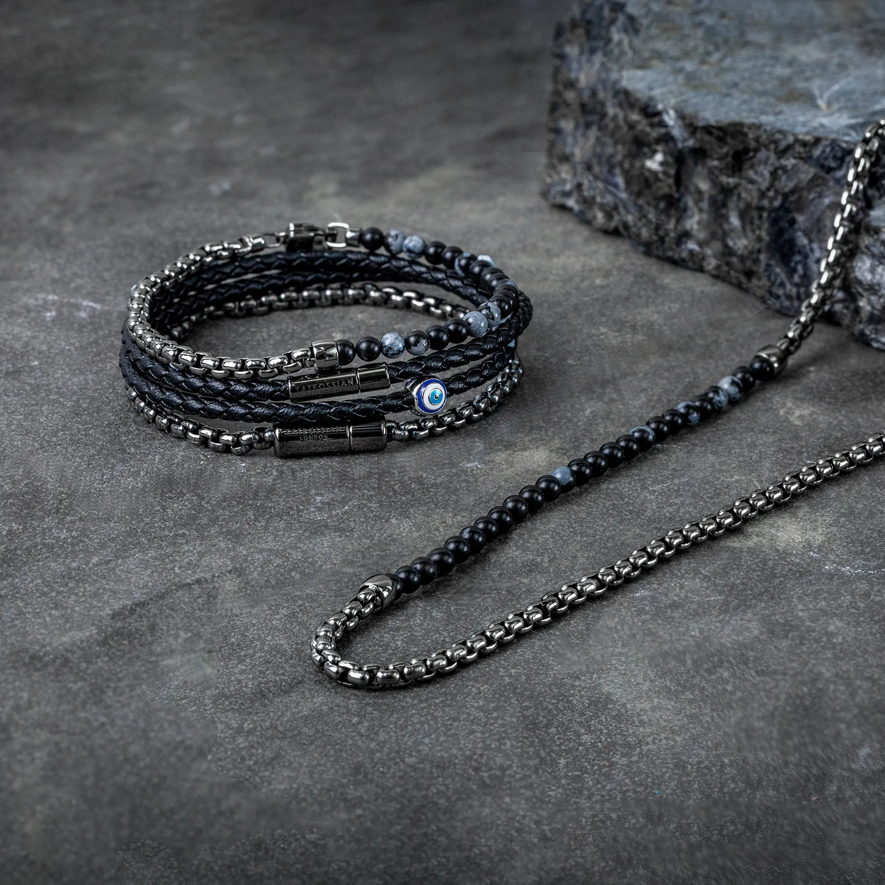 Mini Pop Corn Pelle Bracelet in Black Eco-Friendly Leather With Ruthenium Plated Silver sold by Tateossian product image thumbnail 3