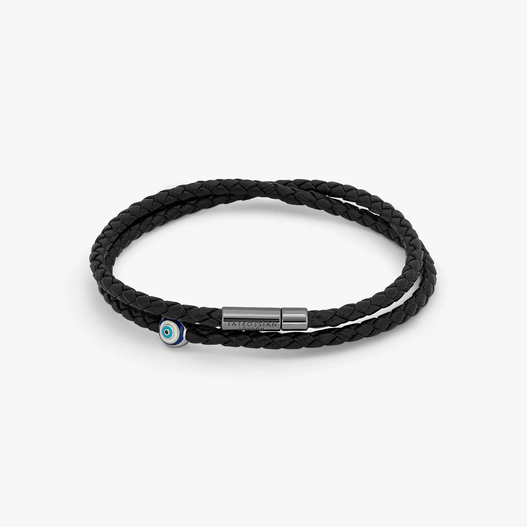 Mini Pop Corn Pelle Bracelet in Black Eco-Friendly Leather With Ruthenium Plated Silver sold by Tateossian