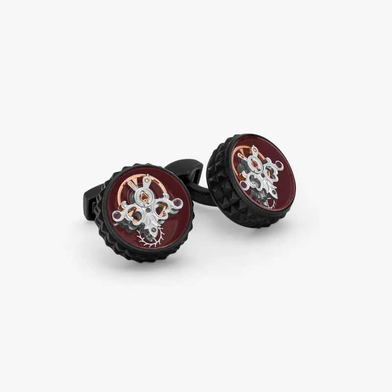 Black IP Gunmetal Plated Giza Tourbillon Cufflinks sold by Tateossian