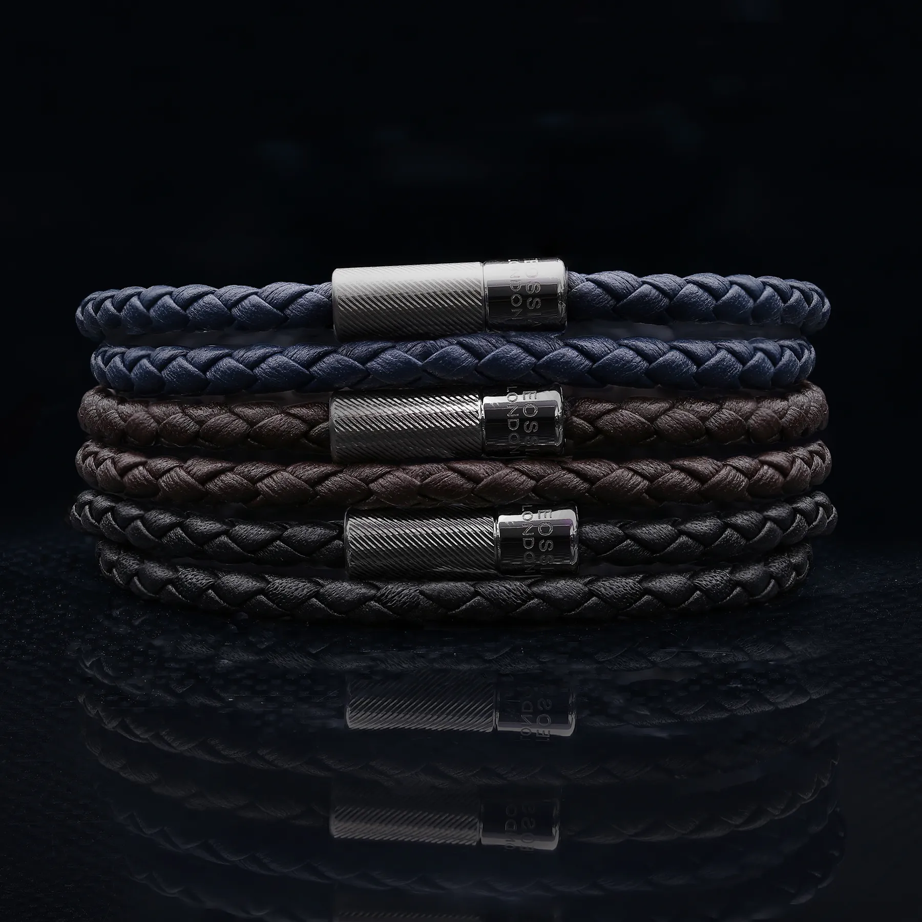 Pop Rigato Pelle Double Wrap Bracelet In Brown Leather With Black Ruthenium Silver sold by Tateossian product image thumbnail 4