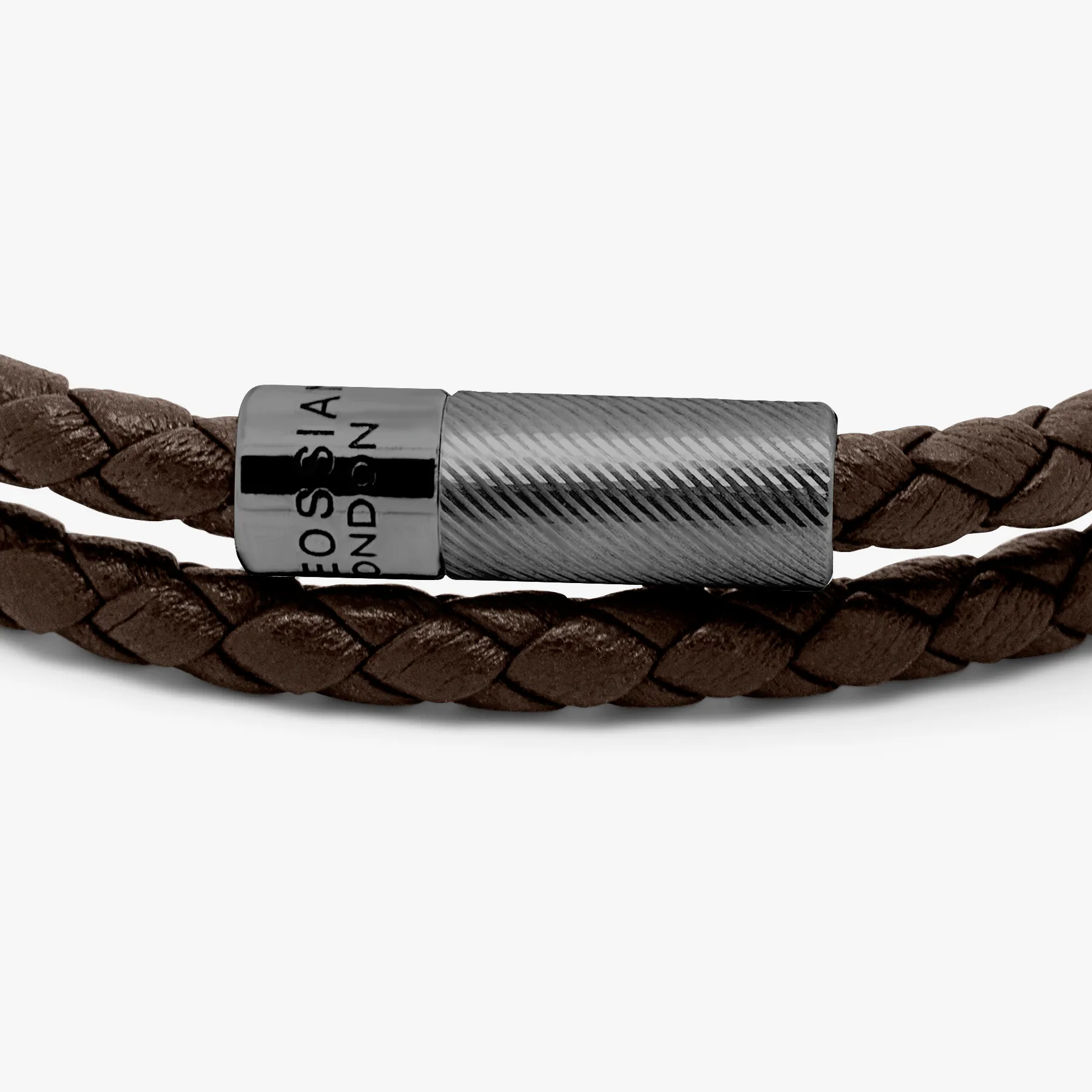 Pop Rigato Pelle Double Wrap Bracelet In Brown Leather With Black Ruthenium Silver sold by Tateossian product image thumbnail 2