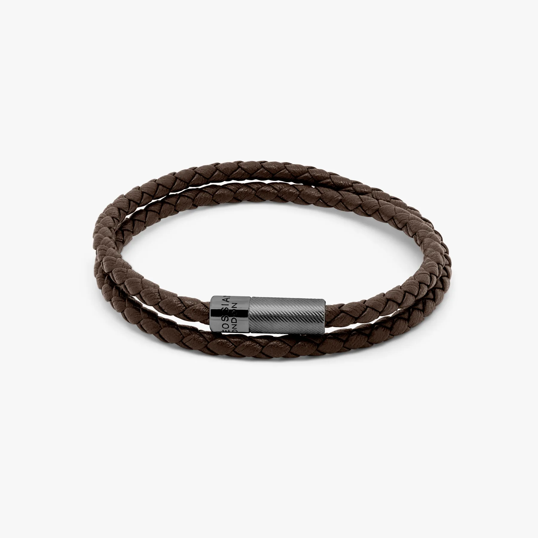 Pop Rigato Pelle Double Wrap Bracelet In Brown Leather With Black Ruthenium Silver sold by Tateossian