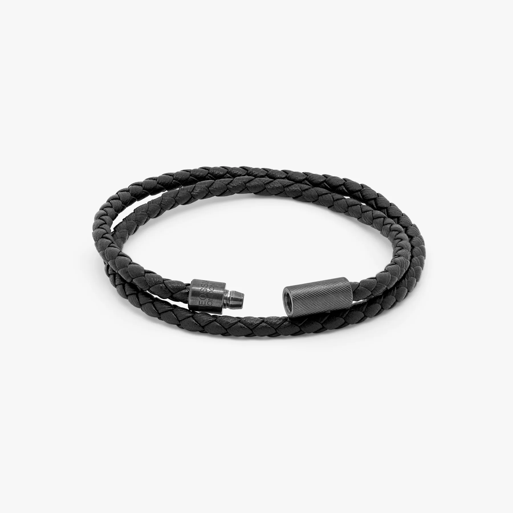Pop Rigato Pelle Double Wrap Bracelet In Black Leather With Black Ruthenium Silver sold by Tateossian product image thumbnail 4